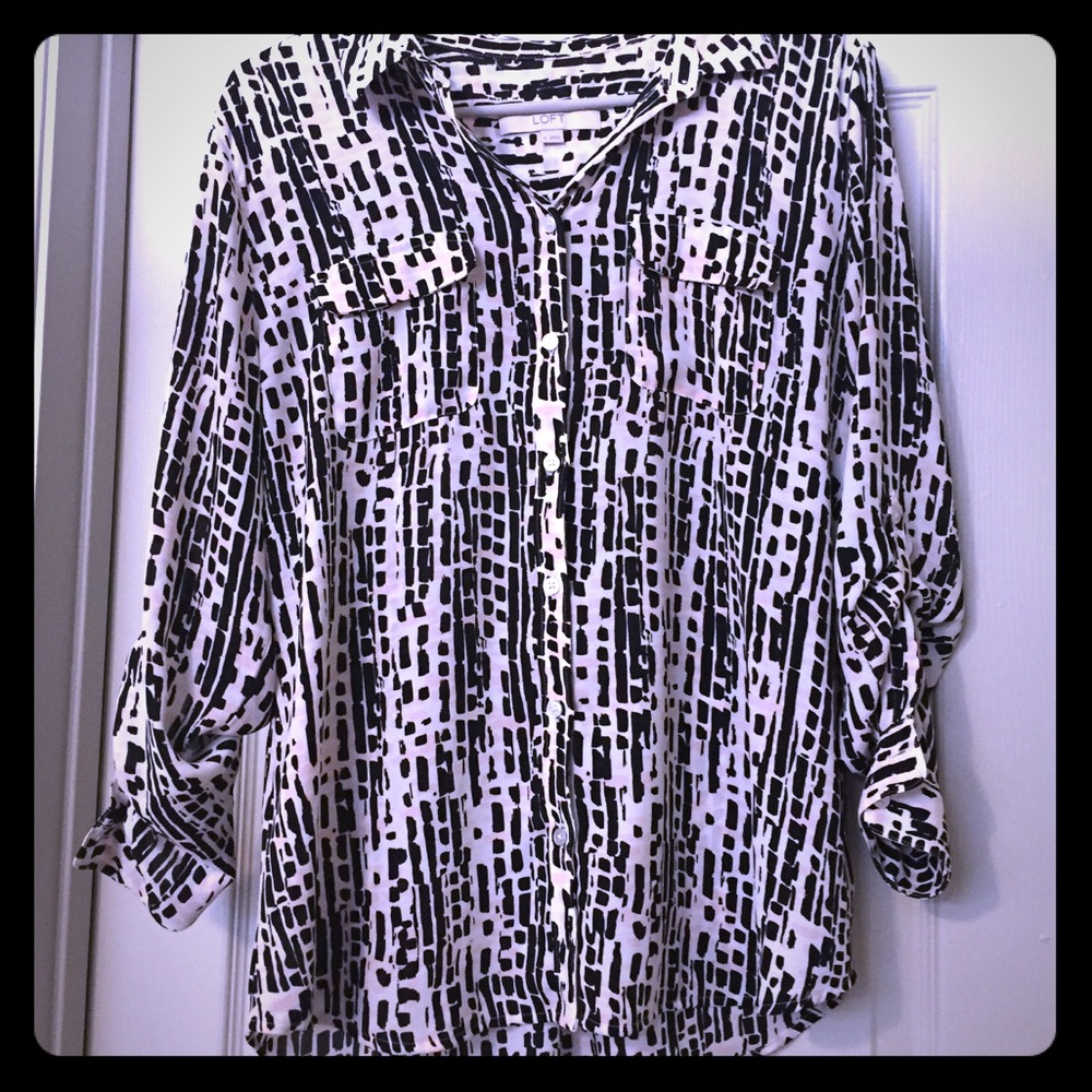 Pink white black print blouse